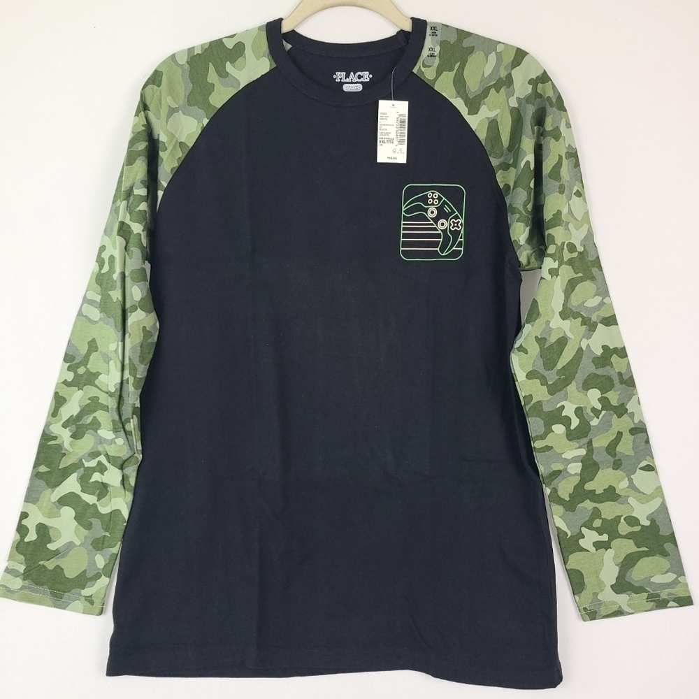 The Childrens Place Boys Long Sleeve Black Camo Gaming T-Shirt Sz XXL MSRP $20